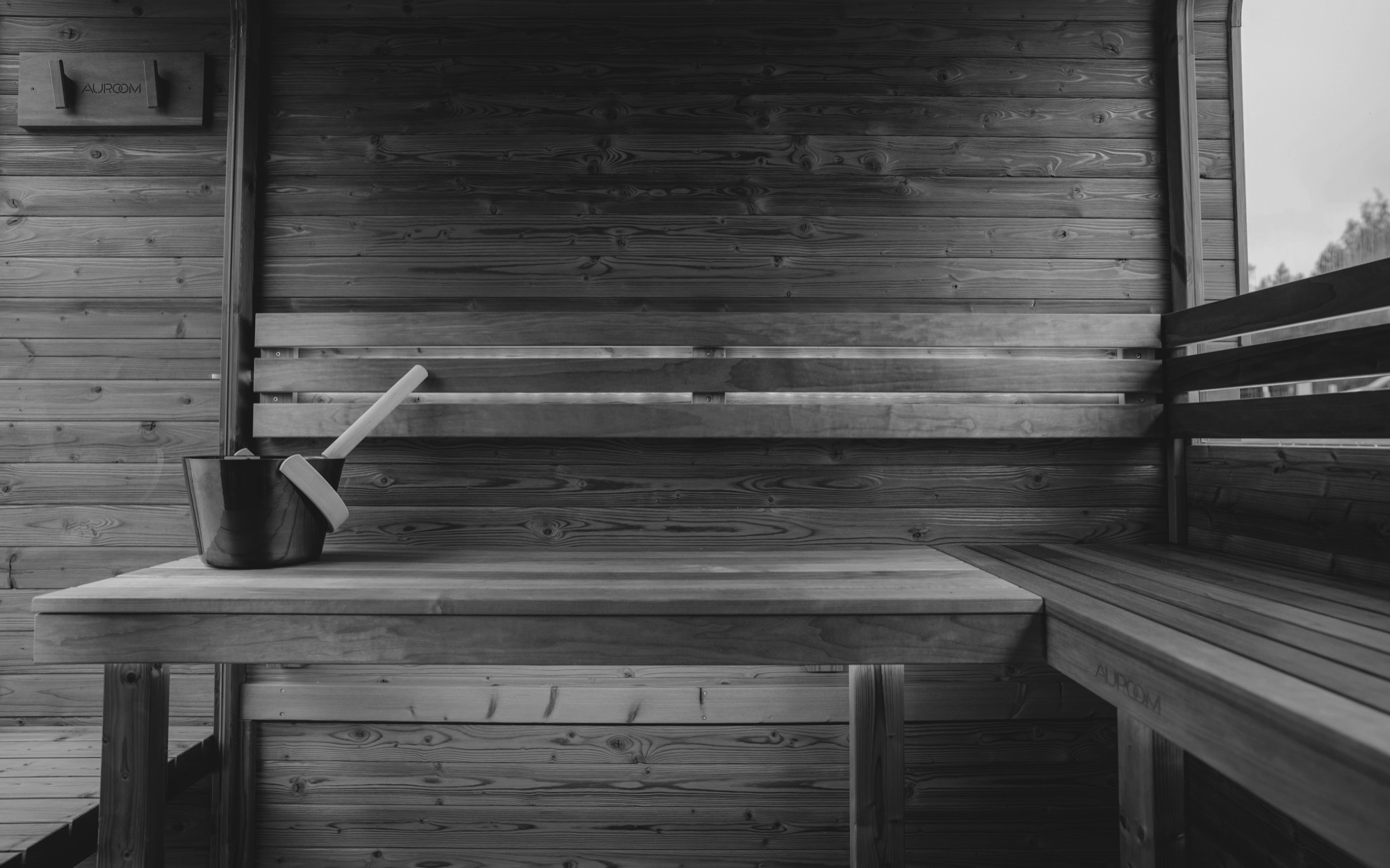 A single seat inside a sauna